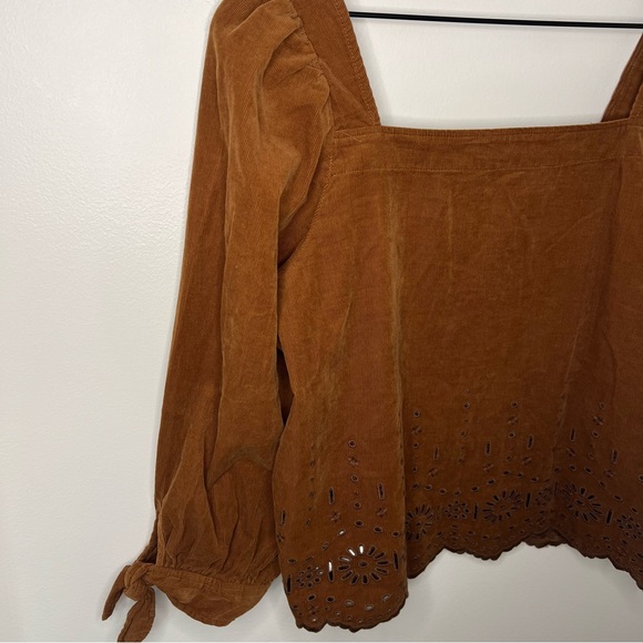 Madewell Embroidered Eyelet Corduroy Tie-Sleeve Top Size Medium Western Boho - Picture 6 of 11